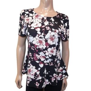 3/$20 Rickis Floral Tiered Peplum Blouse Short Sleeve Keyhole Ruffled Top